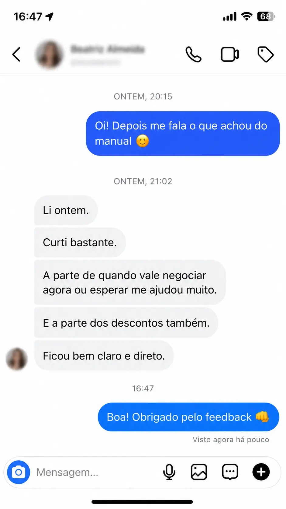 Depoimento de uma pessoa que adquiriu o manual e destacou quando negociar ou esperar